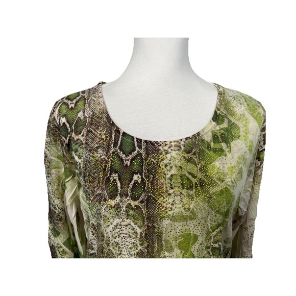 Chico's 2 Blouse Woman's Size L US 12 Knit Green Snake Print Beaded Tunic Top - Picture 2 of 9